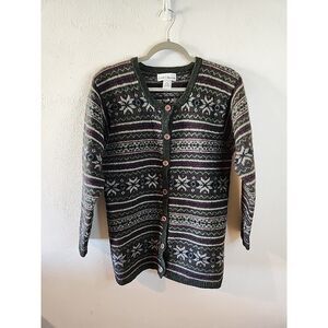 Vintage Croft & Barrow Cardigan Small Christmas Fair Isle Wool Holiday Sweater